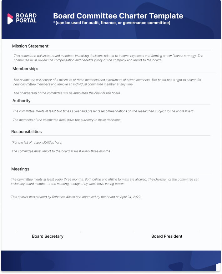 board committee charter template