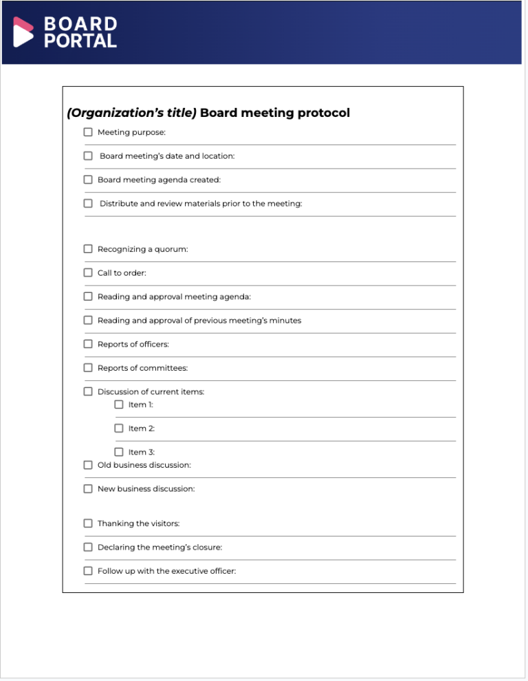 Board Meeting Protocol Guide: How to Create Follow  Template